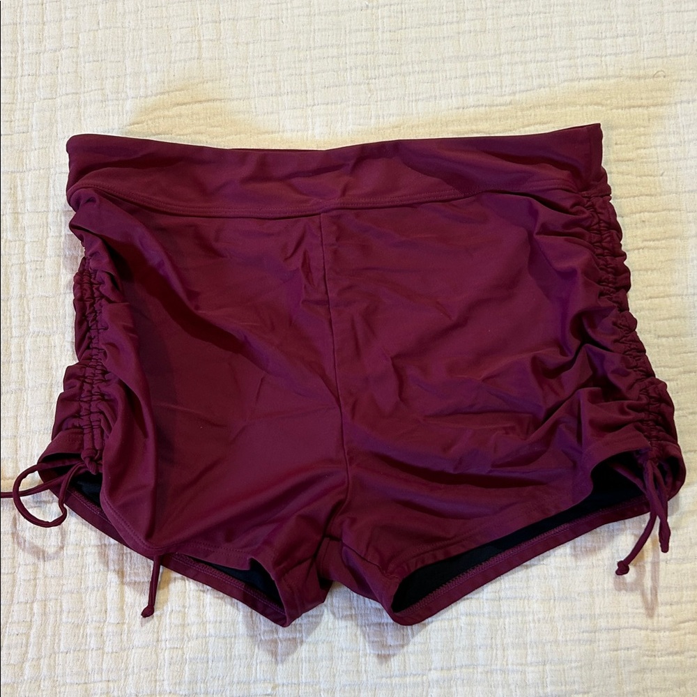 Women’s Burgundy Ruched Side Swim Shorts